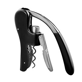 OGGI Lever Action Corkscrew Wine Bottle Opener, Manual Handheld Corkscrew with Lever Pump, Standing Design, Nonstick Worm & Easy No-Twist Cork Removal - Black/Stainless Steel