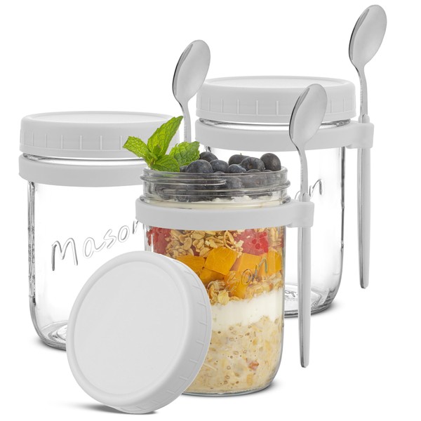 JoyJolt JoyJolt 3-Pack Glass Overnight Oats Jars with Lids and
