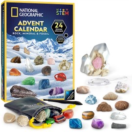 NATIONAL GEOGRAPHIC Rock Collection Advent Calendar 2025 - Advent Calendar for Kids with 24 Gemstones, Minerals & Fossils for Kids, Complete Gem & Fossil Collection Christmas Countdown Calendar
