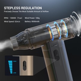 Compressed Air Duster - 130000RPM Electric Air Duster, Mini Blower - Turbo Fan - Car Dryer Air Blower, Cordless Air Duster for Computer Keyboard, Outdoors, Car, Home (Silver)