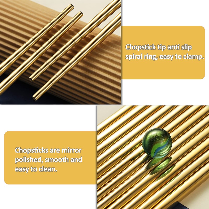 OIULO Gold Stainless Steel Chopsticks - Reusable Chopsticks - 5