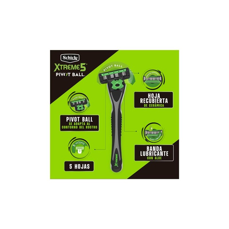 Schick, Cartuchos para Rastrillos Xtreme 5 Pivot Ball, 4 Unidades