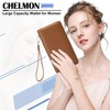 Chelmon Women's Vegan Leather Clutch Wallet with Zip, Hand Strap,