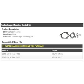 Left Driver Side Turbo Mounting Gasket Set - Compatible with 2013-2016 Ford F-150 3.5L V6