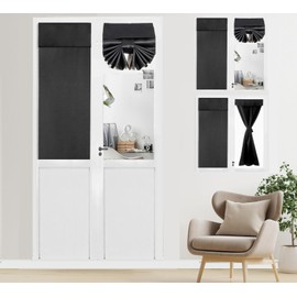 PI Classroom Door Window Cover Set of 2 Blackout Side Door Window Thermal Insulated Privacy Tie up Blackout Small Window Covering with Touch Fastener for Front Door 40 Inches Long (W12XL40-2PC,Black)