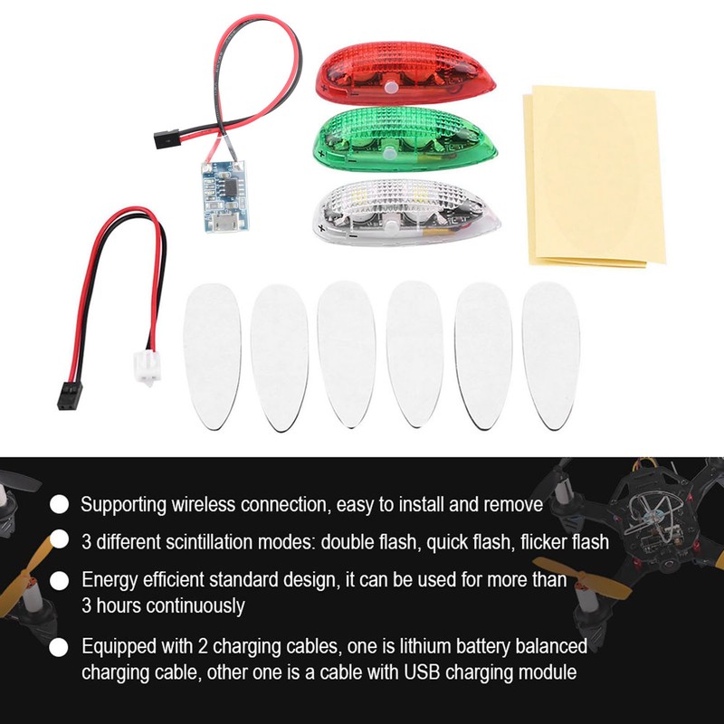 3pcs/set Drone Flash LED Wireless Light for RC Fix Wing