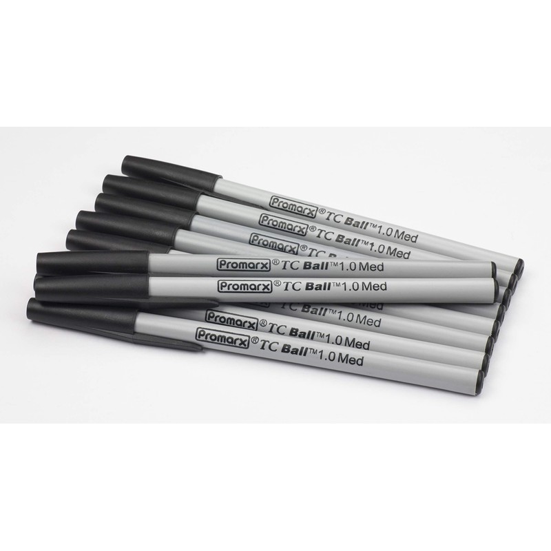 Promarx TC Ball Stick Pens, Medium Point, Black Ink, 10