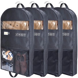 BALEINE 54'' Garment Bag with 3 Storage Pockets, Double Zip Top Opening, 5" Side Widened Travel Bag for Dresses, Suit, Coats Travel Essential (4 Pack)