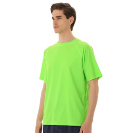 TIZAX UV Swimming Shirt Men's Short-Sleeved Swimming Shirt Rash Guards UPF 50+ Sun Protection Men's Water Sports T-Shirt Quick Drying, Green, XL