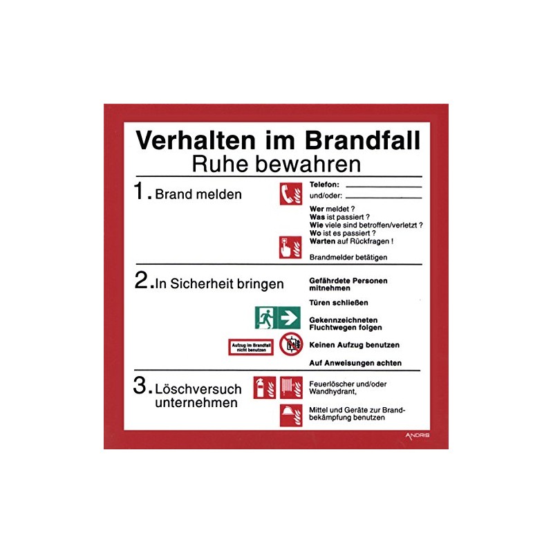 Original Andris® Sign Fire Protection Regulation – Behavior in the