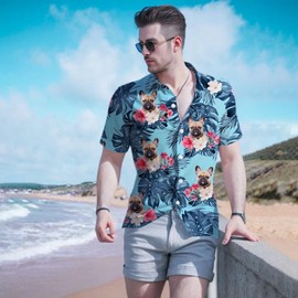 Lussues Nee French Bulldog Hawaiian Shirt for Men,Button Down Beach Casual Shirts