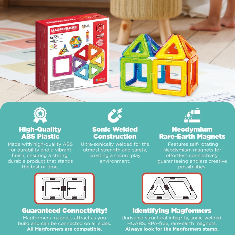 Magformers Rainbow 14 Piece Set - Magnetic Tiles Building Blocks,