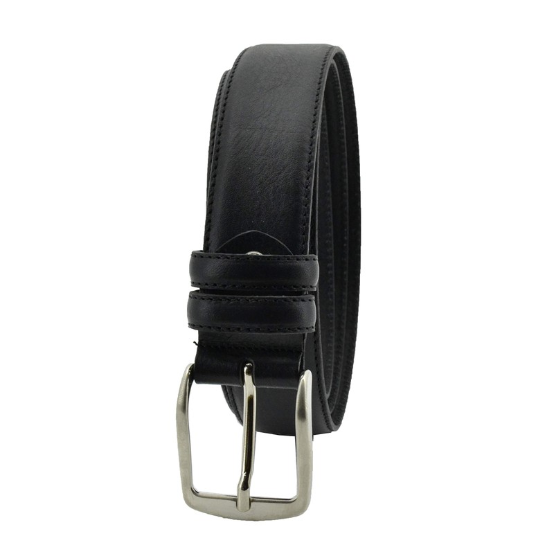 Conte Massimo Men's Genuine Leather Belt with Stitching, black