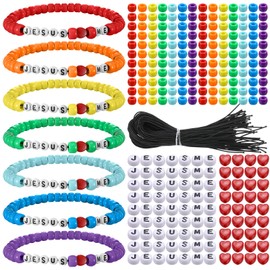 Ferreve 35 Sets Religious Bead Wristband Craft Kit Jesus Love Me Faith DIY Bead Craft Kit Love Charms Letter Beads for VBS Week Sunday School Christian Bible Verse Gifts Making