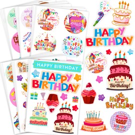 Large Birthday Stickers 24 Sheets Darling Stickers for Happy Birthday Assortment Multi-Shapes and Sizes, Colorful Sturdy BD. Stickers