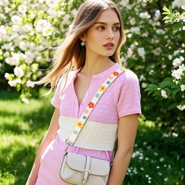 YAHPERN Beaded Flower Purse Strap Boho Floral Crossbody Shoulder Bag Strap for Stadium Handbag Summer Beach Purse Accessories (Style A)