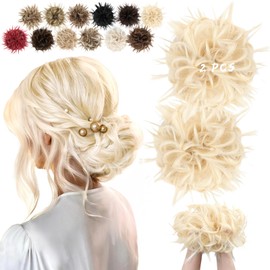 FeidyLong 2PCS Messy Bun Hair Piece - Large Elastic Wavy Curly Hair Bun Scrunchies Ponytail Extensions Synthetic Chignon Thick Updo Hairpieces for Women 2.12oz each(Bleach Blonde)