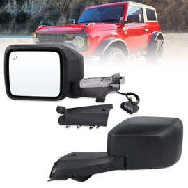 Lqito Left Driver Side Mirror Compatible With 2021-2025 Ford Bronco NO Fits Sport With Manual Folding Power Glass Heated Blind Spot Temperature Sensors Matte Black Replace#M2DZ-17683-B(9Pins)