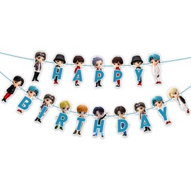 Tiny Tan BTS Happy Birthday Banner – Adorable BTS Members in Cartoon Form – Perfect for BTS Fans’ Birthday Parties