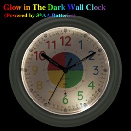 CLXEAST 8.5 Inch Learning Clocks for Kids,Night Light Table/Desk Clock, Silent Non Ticking Telling Time Teaching Clocks for Kids Bedrooms,Classroom, Back to School Gift,Stonewash Blue