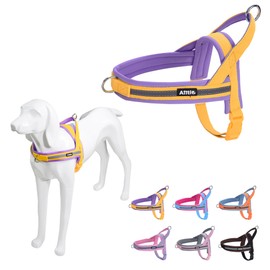 AIITLE Escape Proof Tactical Dog Harness, No Pull Dog Harnesses with Soft Padded Handle, Adjustable Reflective Quick Fit Pet Vest, Easy for Training Walking Runnintg for Large Dogs Yellow-Purple L