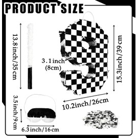 MUNILAIL Checkered Number 9 Pinata Black and White Checkered Pinata with Stick and Blindfold Confetti for 9th Birthday Racing Car Party Game Supplies Race Car Pinata