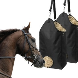 XONYOOM 2 Pcs Goat Hay Feeder Horse Hay Bags Large Capacity Feeding Bag, Hay Nets Slow Feed Hay Bag Less Hay Waste Tote Bag with Metal Ring and Adjustable Strap for Sheep, Goats, Horses