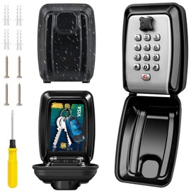 Lylxienty Key Safe Wall Mounted Outside, Key Safe Box Outdoor Key Box with Code 12-Digit Combination Key Safe Push Button, Key Lock Box Large Key Safe Box Waterproof Security Keysafe Lockbox for Keys