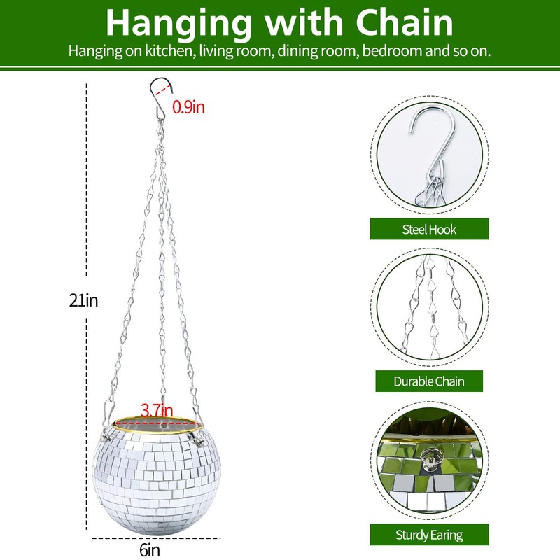 FGBNM 6" Disco Ball Planter, Disco Ball Plant Hanger with