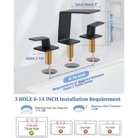 PerPaiMe Bathroom Faucet 3 Hole - 8 Inch Waterfall Bathroom Faucets, Black Bathroom Sink Faucets with Pop Up Drain, Modern Widespread Elegant Faucet, P3009B