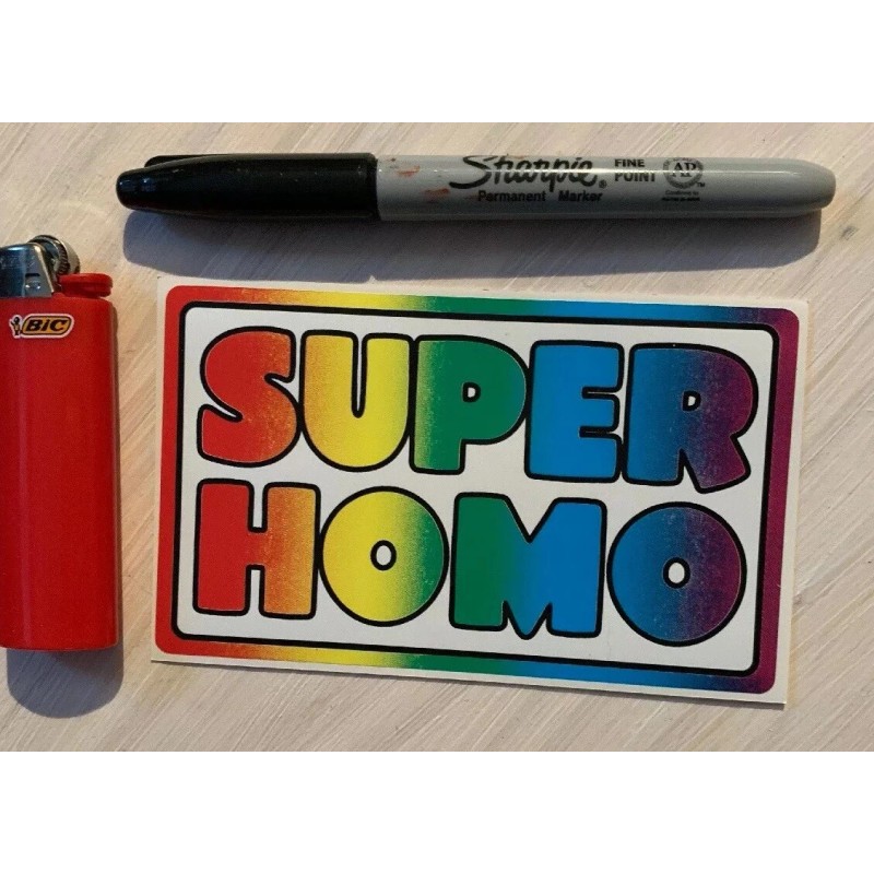 Prank Super Homo 3x5” Bumper Sticker Decal Gay Prank Rainbow