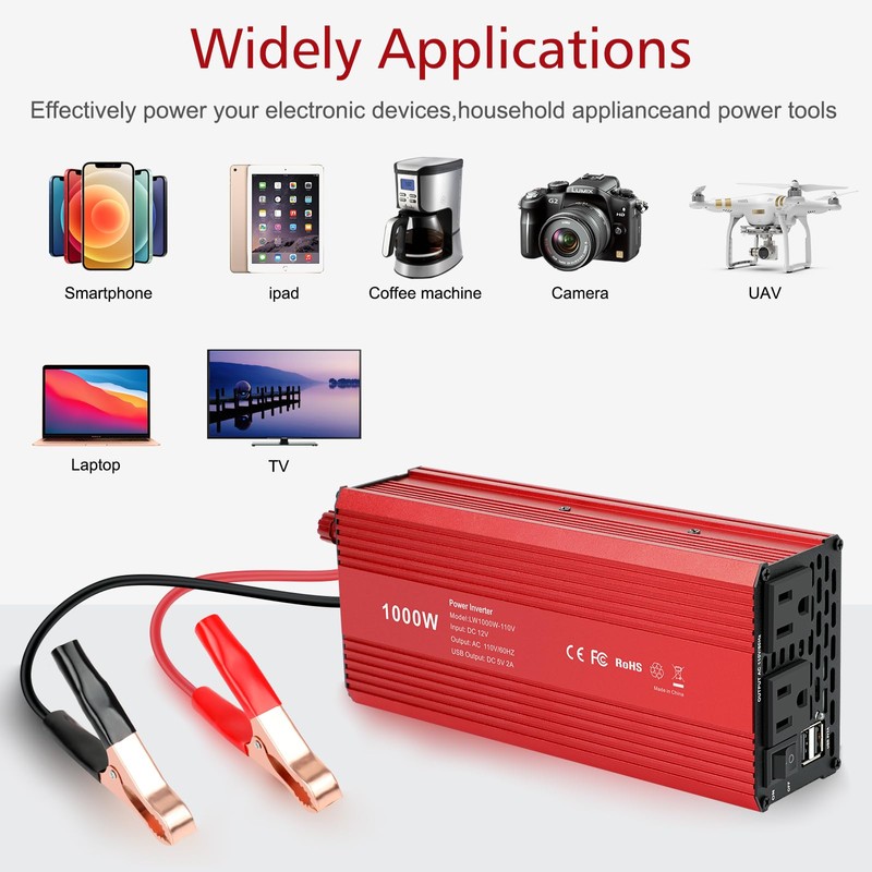 Fancy Buying 1000W/2000W(Peak) Power Inverter for Vehicles, DC 12V to