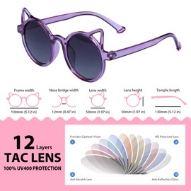 AAWAAP Kids Sunglasses Polarized UV Protection Round Shaped Cat Ears Toddler Sunglasses Age 2-10 Baby Girls Boys Party Favor (Purple)