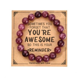 Inspirational Bracelets for Women Natural Stone Crystal Relief Anxiety Yoga Chakra Bracelet Gifts for Birthday Christmas Mothers day Valentines Teacher Appreciation Friend-Purple Red-8MM