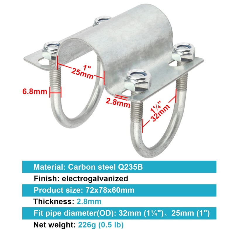 OTTFF 8 Pack U Bolt Cross Pipe Clamps for 1"