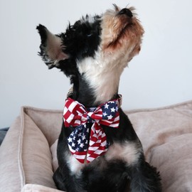 Lionet Paws Patriotic Dog Collar with Sailor Bow, 4th of July, Soft and Comfortable Adjustable American Flag Collar for Dogs, Large, Neck 16-24 inches
