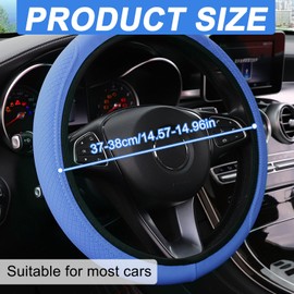 Steering Wheel Cover, Universal 37-38cm Microfibre Leather Breathable Steering Wheel Covers, Elastic Soft Anti-Slip Car Steering Wheel Covers Car Interior Accessories for Most Cars (Blue)