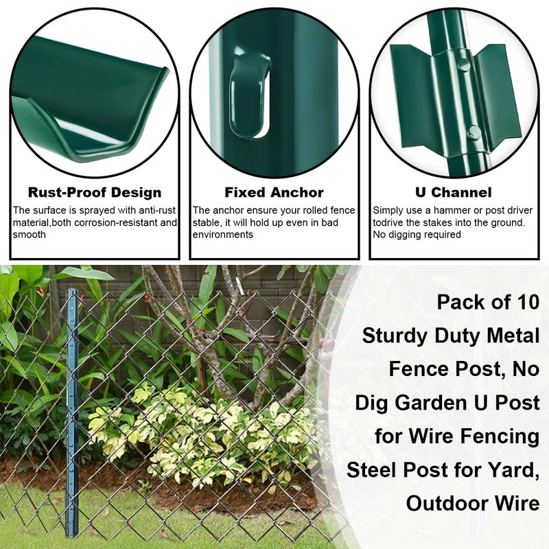Fence Posts 5FT, 10pcs Heavy Duty Garden Stakes (Patchwork Style)