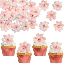 Ephlyn 54Pcs Edible Cherry Blossom Cupcake Toppers Spring Bridal Engagement Baby Shower Birthday Party Cupcake Picks Anniversary Party Decorations Supplies Pink