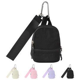 Mini Backpack Keychain Wristlet Wallet,Small Cute Coin Purse With 3 RFID Card Slots for Women/Men,Portable Waterproof Zipper Wallet Key Pocket Lipstick Bag Card Holder Data Cable Organizer(Black)