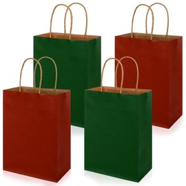 Whaline 24Pcs Christmas Kraft Paper Gift Bags Xmas Party Favor Bags with Handles Red Green Candy Treat Bags for Winter New Year Birthday Party Gift Wrap Decor