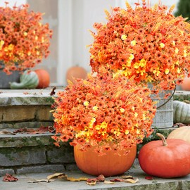 maxkes Artificial Fall Flowers for Outdoor Decor Fake Mums, 16 PCS Faux Mums Fall Decorations Indoor No Fade Fall Decor for Front Porch Pot Decor