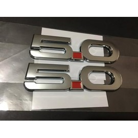 2Pcs 5.0 Emblem Nameplate Replacement for 2015-2022 Door 3D Side Badge Right Left Decals Stickers (Silver Red)