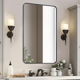 MIRRORART Black Mirrors for Bathroom, 24"x40" Rounded Corner Rectangle Mirror, Modern Metal Frame Bathroom Vanity Mirror for Home Decor Living Room Entryway (Horizontal/Vertical)