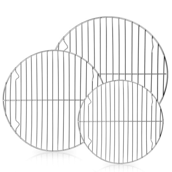 E-far Round Cooling Cooking Racks - Size 7½” & 9” & 10½” - Stainless Steel Round Steaming Baking Rack Set of 3, Multi-Purpose for Canning Air Fryer Pressure Cooker, Dishwasher Safe