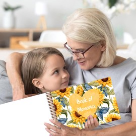 Sunflowers Book of Memories | Memory Book | Guestbook for Funerals, Weddings, Birthdays, Baby Shower | Celebrations | A4 Spiral Bound | 80 Pages | Book of Condolence | Scrapbook | Photo Album