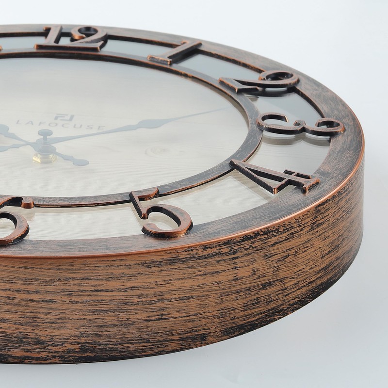 Lafocuse Silent Bronze Rustic Farmhouse Wall Clock with Raised 3D