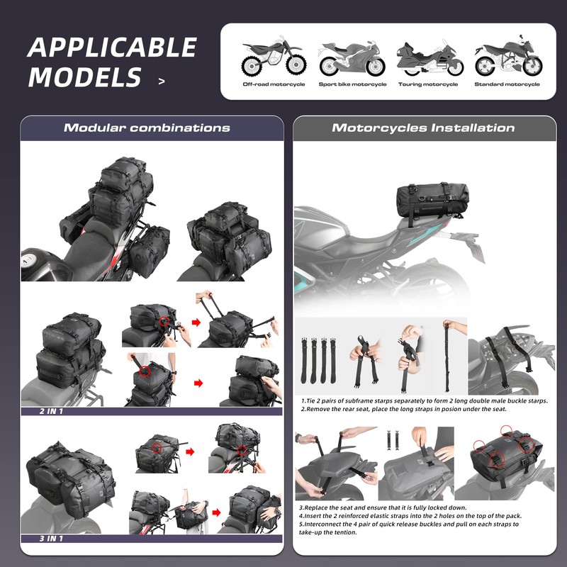 Rhinowalk Motorcycle Tail Bag, Travel Luggage Bags, Waterproof Rear Carrier,
