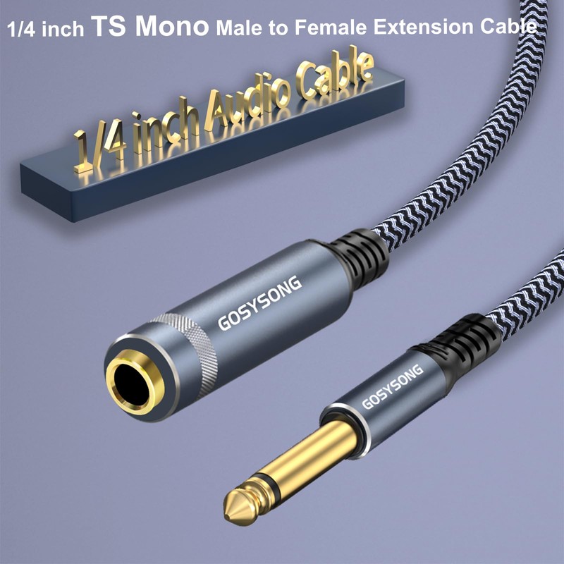 GOSYSONG 1/4 TS Male to Female Extension Cable 10ft, Guitar