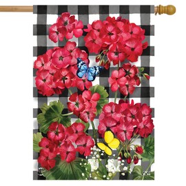 Briarwood Lane Checkered Geraniums Summer House Flag Floral 28" x 40"